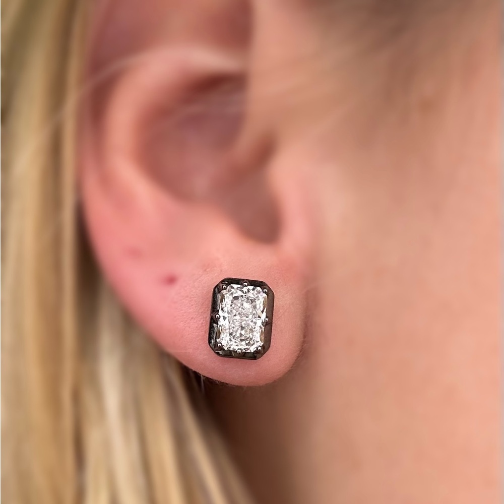 2.09 carat radiant cut black rhodium lab diamond stud earrings